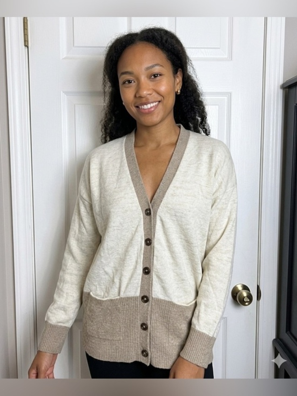 Madewell Women’s Medium Contrast Knit Yarn Alpaca Wool Tan Cardigan Sweater M